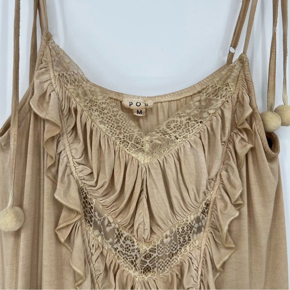 POL Womens Sleeveless Tank Top Camisole Beige Neutral Lace Ruffle Adjustable NEW - Picture 3 of 13